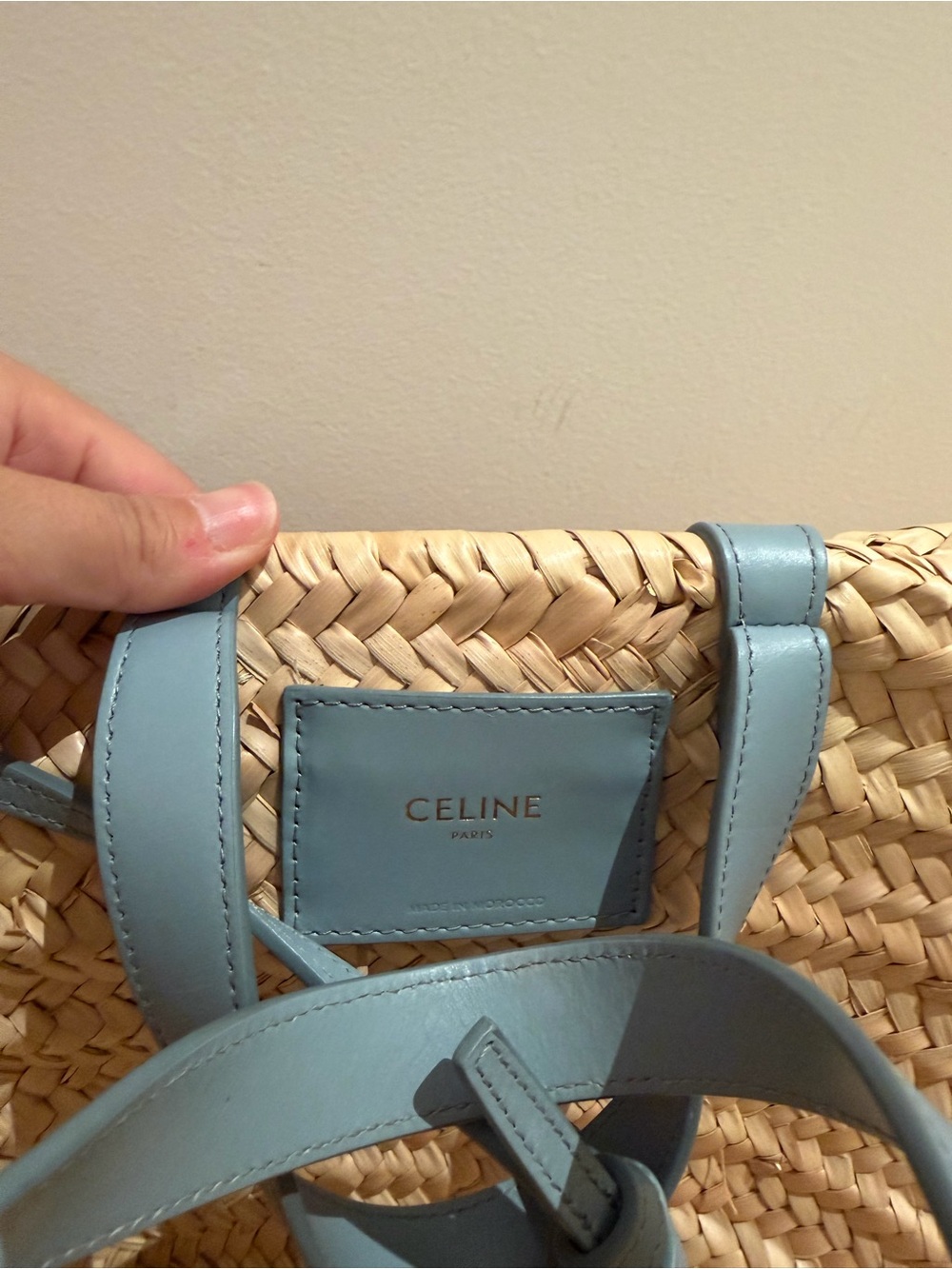 Celine Straw Tote with Light Blue Leather Trim and Logo - Picture 4 of 5